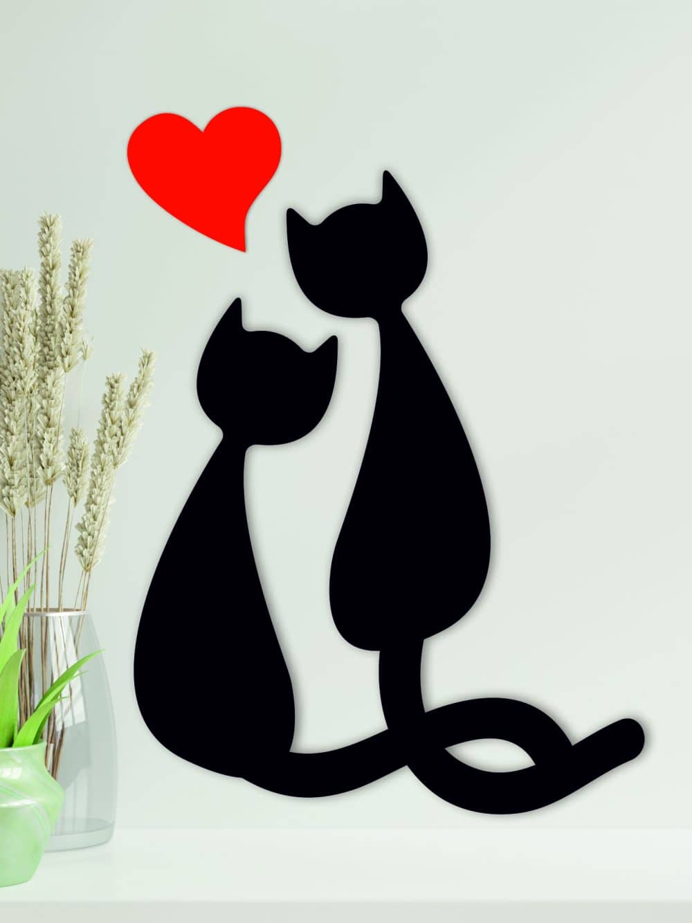 Sevimli Kedi Çift Ahşap Duvar Dekoru