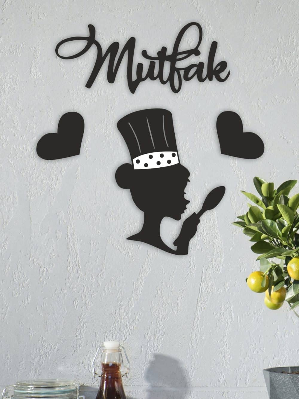 Mutfak ve Kitchen Yazılı Ahşap Mutfak Duvar Dekoru