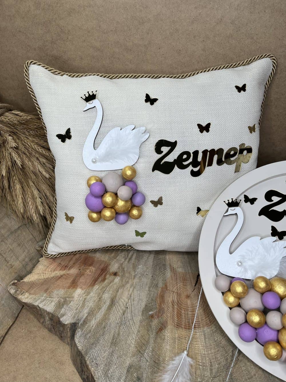 Kuğulu Bebek Takı Yastığı ve Kapı Süsü Seti - Görsel 6