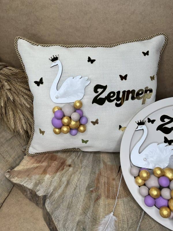 Kuğulu Bebek Takı Yastığı ve Kapı Süsü Seti - Görsel 6