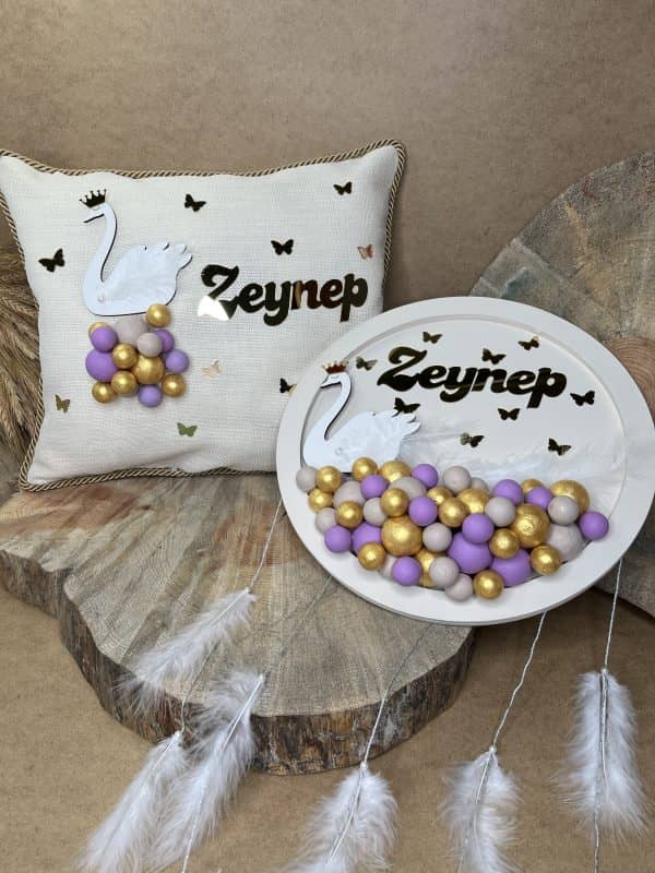 Kuğulu Bebek Takı Yastığı ve Kapı Süsü Seti - Görsel 3