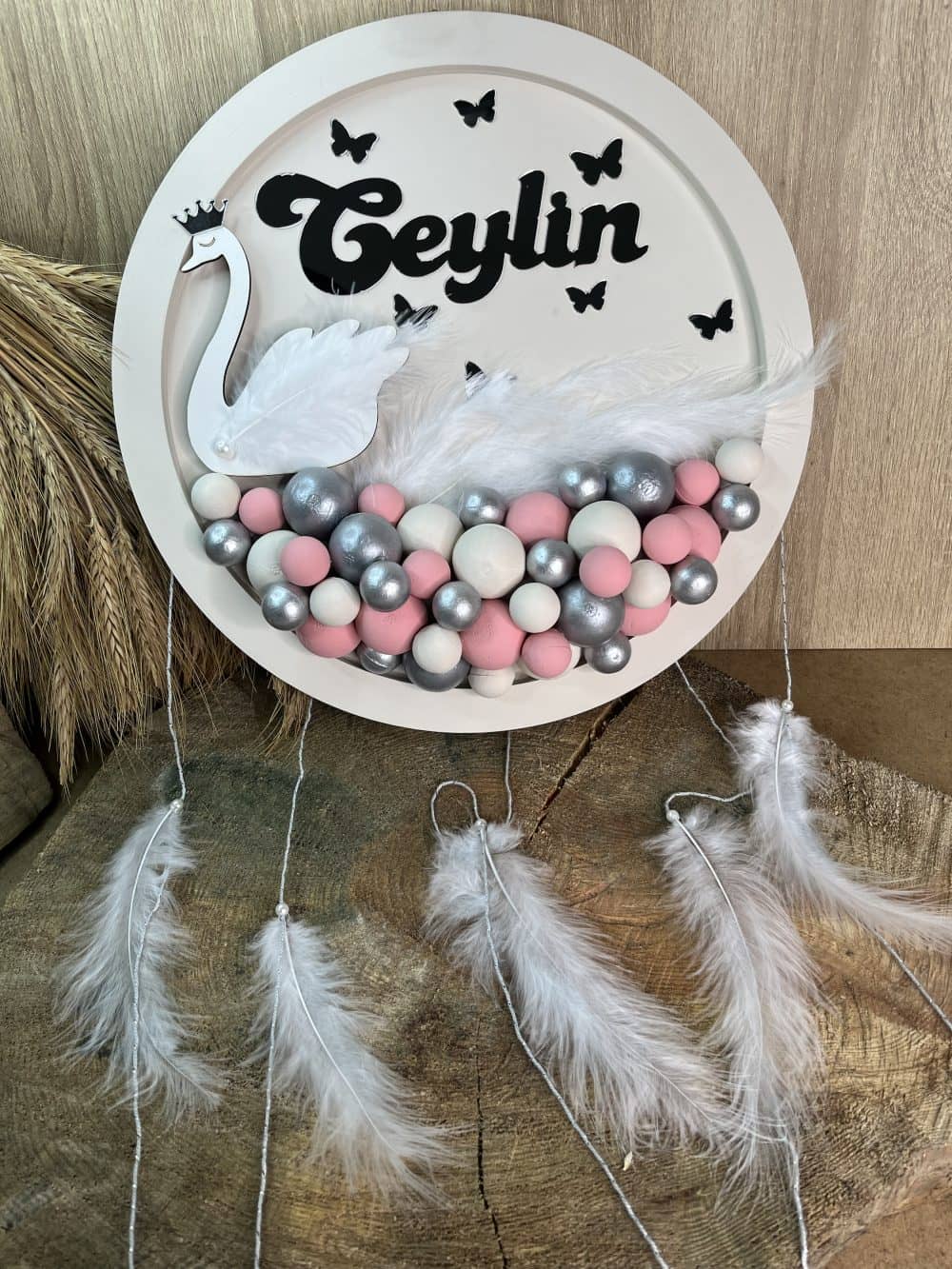 Kız Bebek Kuğulu Ahşap Bubble Kapı Süsü ve Duvar Dekorasyonu - Görsel 3