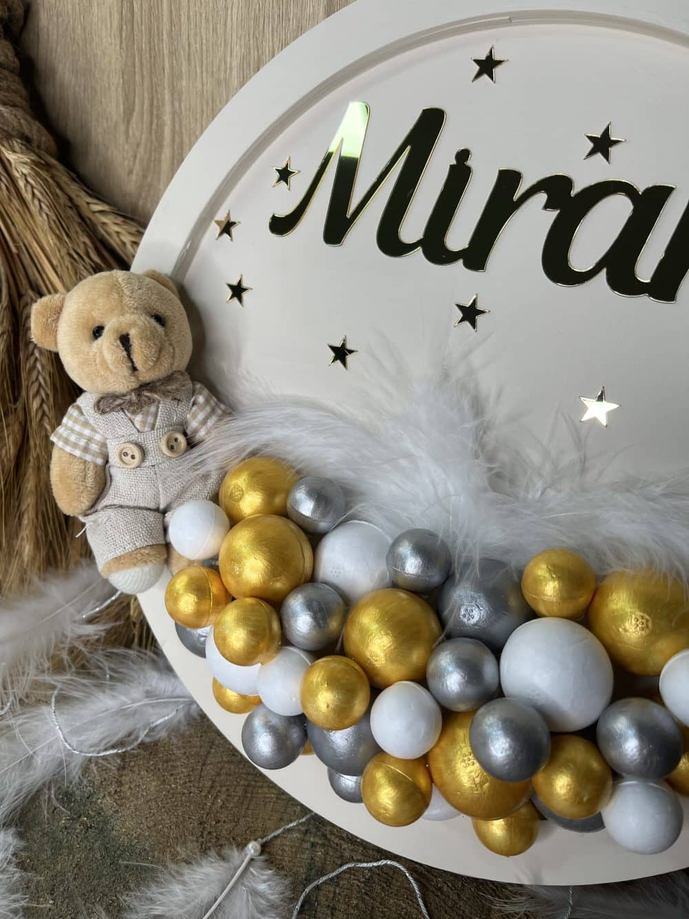 Ahşap Ayıcıklı Bubble Bebek Kapı Süsü ve Duvar Dekorasyonu - Görsel 4