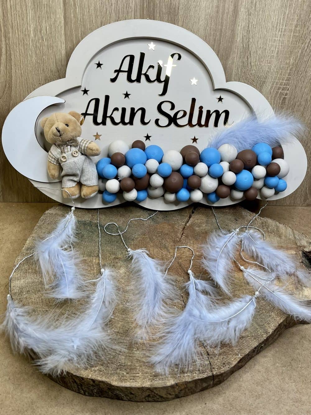 Ayıcıklı Bulutlu Bebek Kapı Süsü Duvar Dekorasyonu