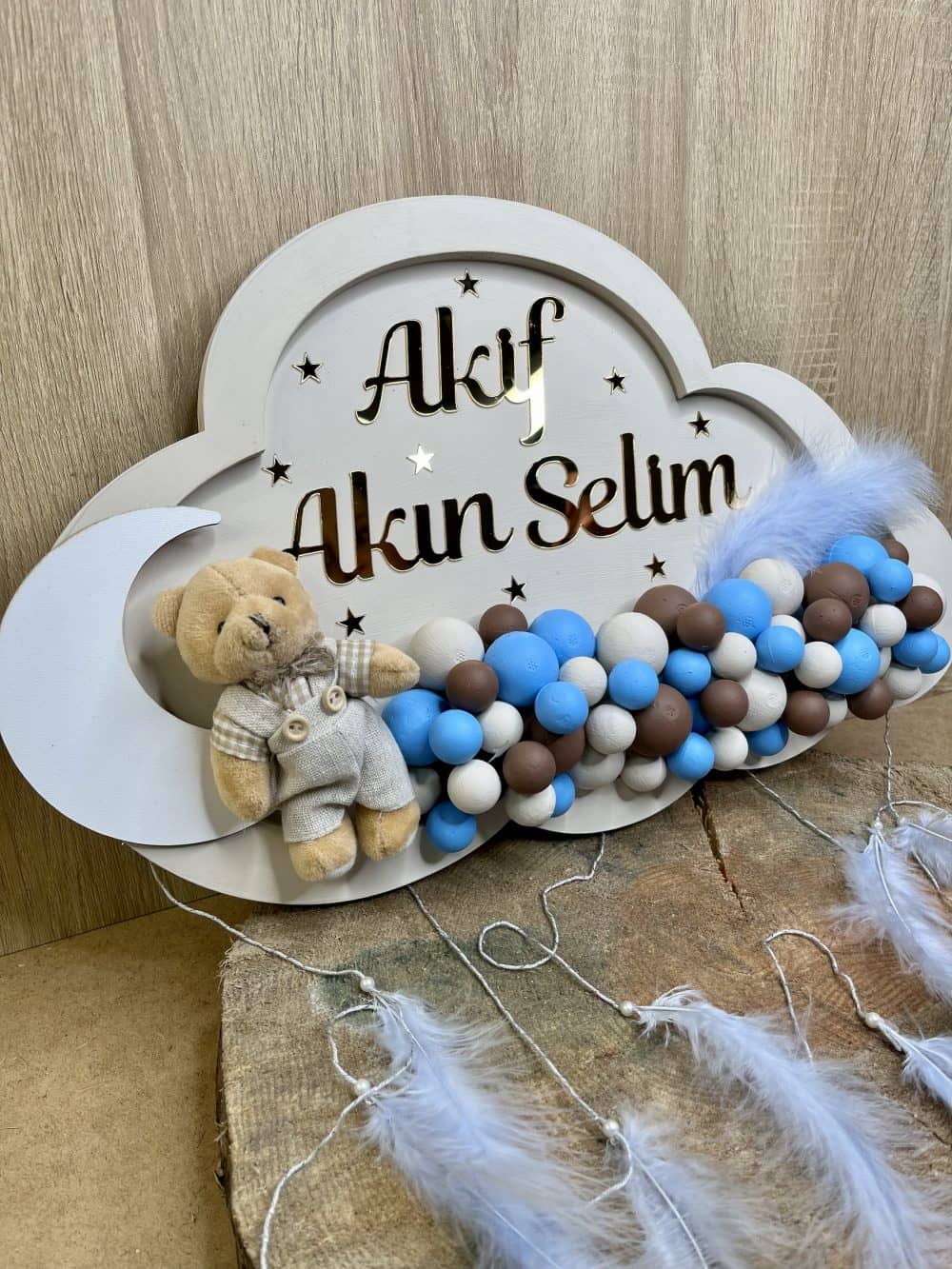 Ayıcıklı Bulutlu Bebek Kapı Süsü Duvar Dekorasyonu - Görsel 2
