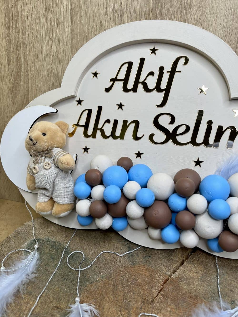 Ayıcıklı Bulutlu Bebek Kapı Süsü Duvar Dekorasyonu - Görsel 4