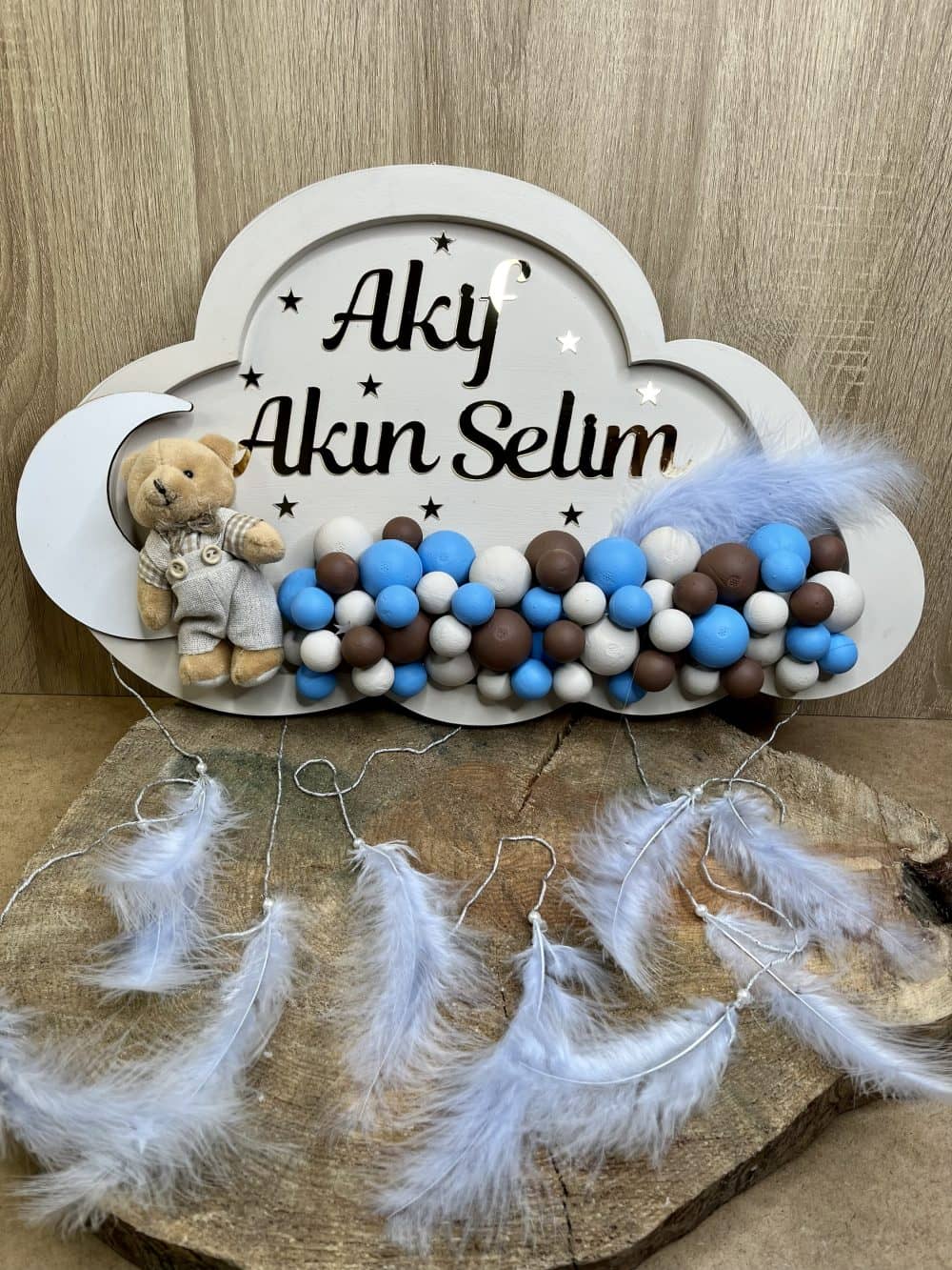 Ayıcıklı Bulutlu Bebek Kapı Süsü Duvar Dekorasyonu - Görsel 3