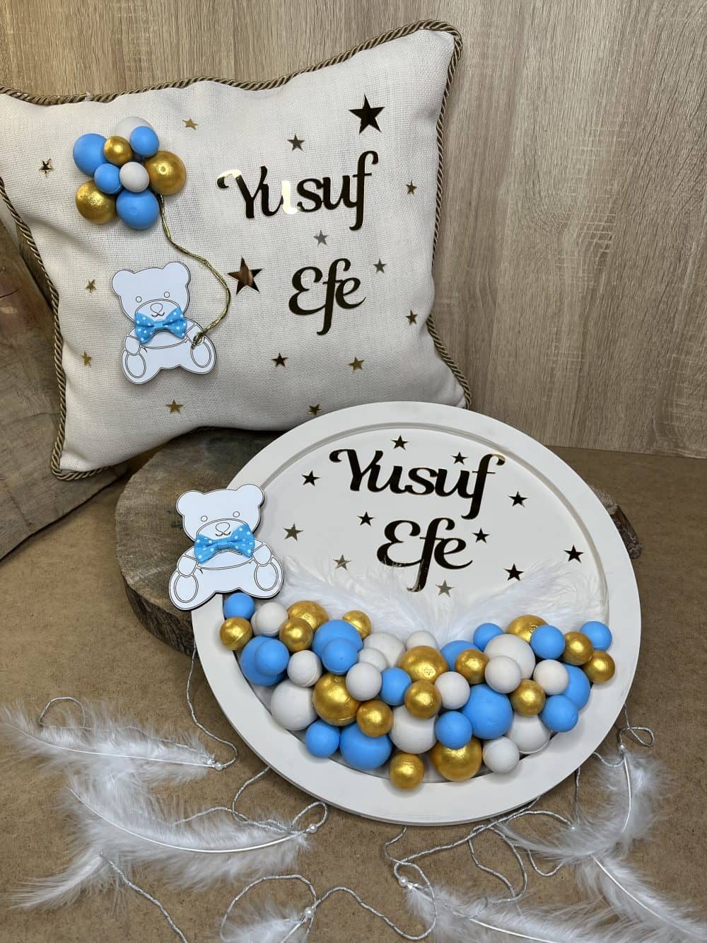 Ayıcıklı Bebek Takı Yastığı ve Kapı Süsü Seti