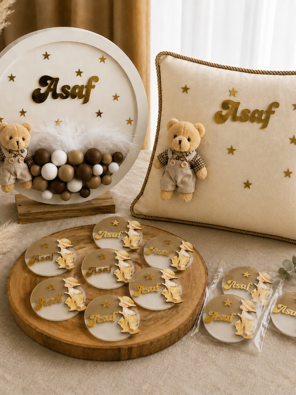 Kişiye Özel Erkek Bebek Kapı Süsü Seti – LED Işıklı Kapı Süsü, Yastık ve 25 Magnet